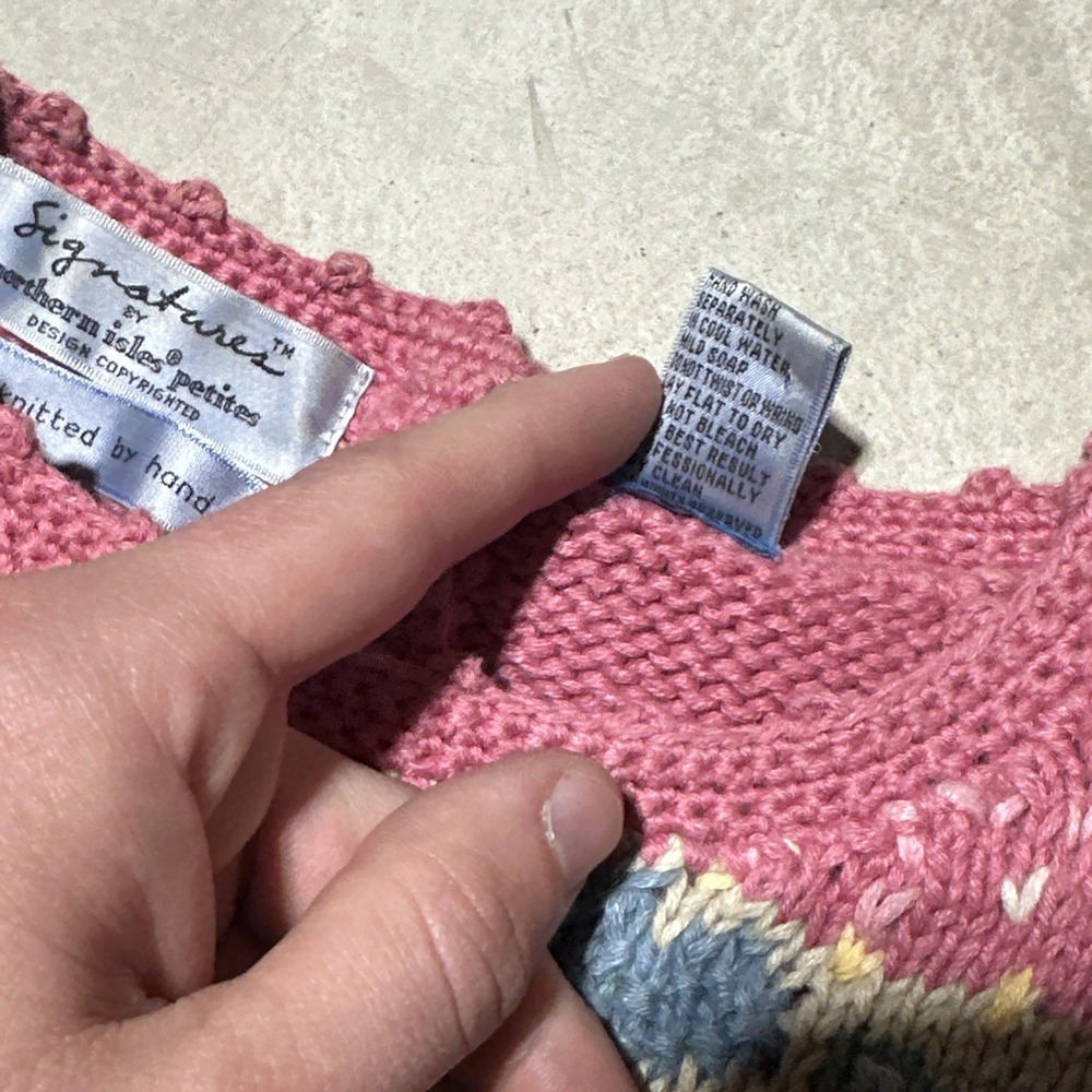 Vintage Hand Knitted Cardigan Sweater SZ L Cottagecore Antiques Farm House Pink - Picture 6 of 13